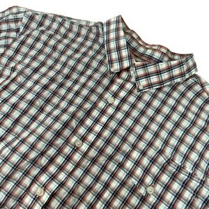 Duluth Trading Shirt Mens 3XL Cotton Blue Plaid Button Down Short Sleeve Pockets